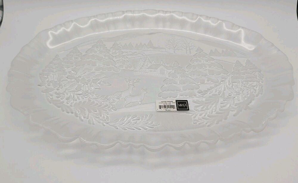 Mikasa Winter Dreams Canape Tray Platter Holiday Classics Cabin Pine Trees Deer